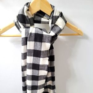 J Crew Rectangle Blanket Scarf with Pom Poms Black and White Check